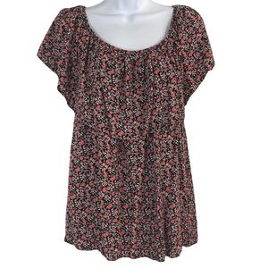Torrid Women's Black Floral Ruffle Off Shoulder Top 1 Plus Rayon Boho Peasant